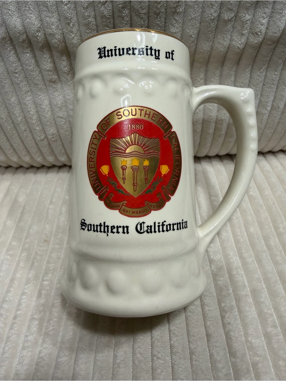 Vintage University of Southern California White Ceramic Stein Mug. Circa 80’s